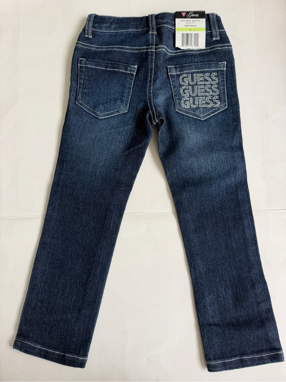 GUESS Dark Blue Straight Leg Jeans with Rhinestone Logo